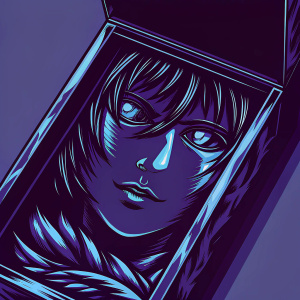Camula, a character from Yugioh Why?, displayed in a sleek, transparent collector's box. Detailed illustration on box shows close-up of Camula's face