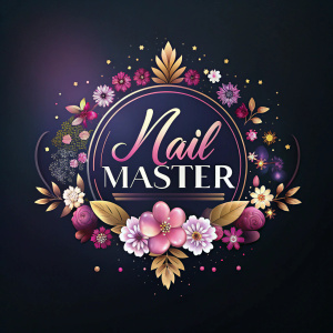 logo ''nail master'', with dark background, girly, cool, flowers
