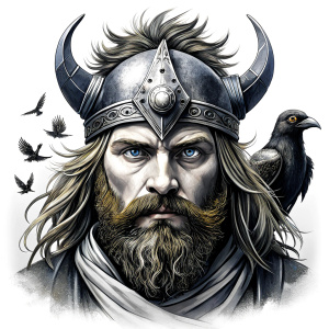 Wikinger mit zwei Gesichtern with yggdrasil – and weapons high-definition design, valhalla, grey and black, realistic tattoo design, white background