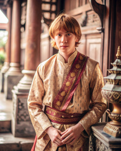 Ron Weasley in Harry Potter in the Thai era of the 70's. Costumes are Thai style. The backdrop is Thailand.