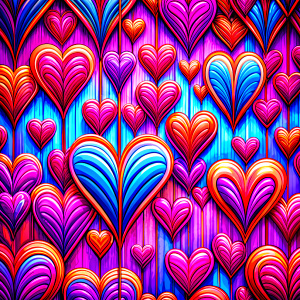 
small shiny pink hearts hanging from top of page, wallpaper pattern, relief, digital art