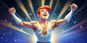 The lucky red-haired man athlete is the winner