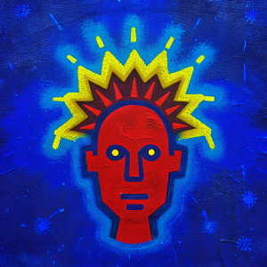 high-resulution painting of a mind power, by Basquiat inspired by Keith Haring using lots of red and blue --ar 2:3 --style raw,4K,in the style of cosmic graffiti,