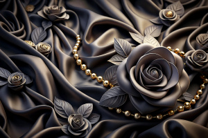 3d wallpaper jewellery black roses flower luxury silk on background print