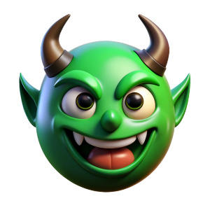 a green smiling devil, comic effect, dynamic and aesthetic, 3D color effects, edgy and modern ((Comic-Style)), trending on artstation, isolated