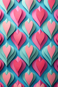 pattern with hearts, symmetric style, Paper cut craft, minimalism, flat design, pastel colour