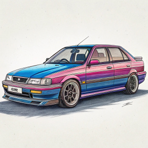 Detailed drawing of a Nissan Sentra B13. The artwork showcases the car's sleek design and vibrant colors.