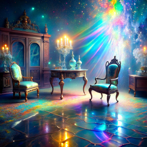 close masterpiece dreamland light soft color PRISM Effect  old furnitures room full of water clouds flowers   ultra intense crystal effect ultra glitter Photoshop Photo Manipulations  Holographic liquid Patent Spandex Vinyl   Dreamscape     very much glitter sparkly fantasized glam Sprinkle Shimmering Bioluminescent fairytale masterpiece  Magical   Shimmering   Ultra iridescence UV Glow Rainbow