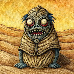 Can you draw me a dark and scary man whose body is made of sand?