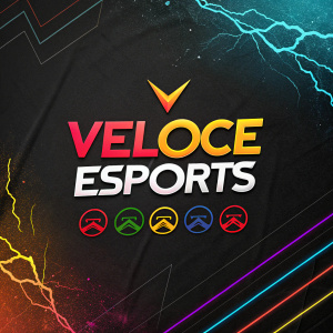 Promotional poster for VelocE Esports. Black background, vibrant text