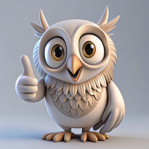 3d brown cheerful little owl character portrait with thumbs up sign