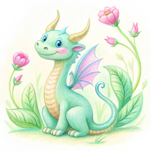 illustration of a cute dragon in spring day