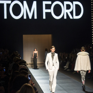 Tom Ford logo displayed in bold, modern font at New York Fashion Week.