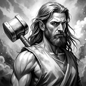 god thor with hammer perfect realistic art, high-definition, high-definition grey and black, white background 