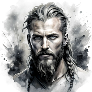 viking ragnar perfect realistic art, high-definition, high-definition grey and black, white background 