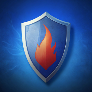 Fire print on the blue shild