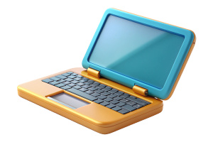 Laptop: An open clamshell design with a visible keyboard and screen.
