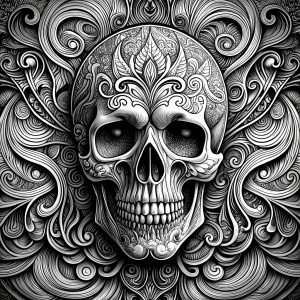 skull tattoo design - perfect realistic art - high-definition - grey and black - white background 