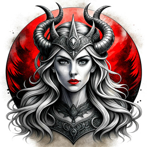 Nordic Godness Snotra - perfect realistic art, high-definition grey and black, white background tattoo design