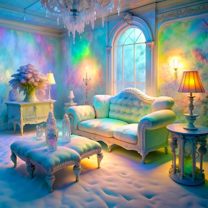 pastel iridescence  night romantic  real floral print antique livingroom furniture close Holographic glossy Bioluminescent made of  glass magic room flowers print in ice cube room made of glass  heavy snowy room  colorful furniture frozen  ultra iridescence   intense frozen heavy snowy ultra sagging room colorful furniture frozen in ice molds 
 masterpiece  dreamland PRISM Effect antique furnitures a lot of snows  ultra intense crystal effect ultra glitter Photoshop Photo Manipulation