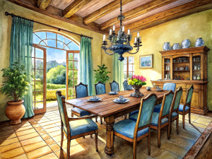 a sketch of a provence dining room