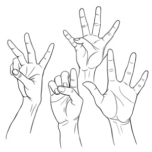 hands pose line art hand drawing, black line, white background