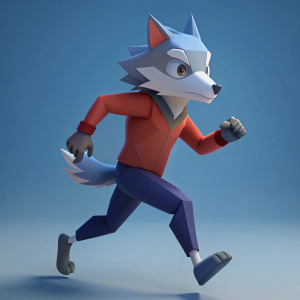 sprite 2D assets, character running player as a human wolf, origami style