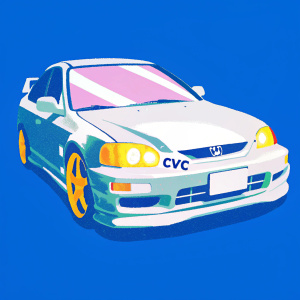 3D rendering of teal green Honda Civic Si. Racing parts, CVC sticker, and license plate visible. Against white background.