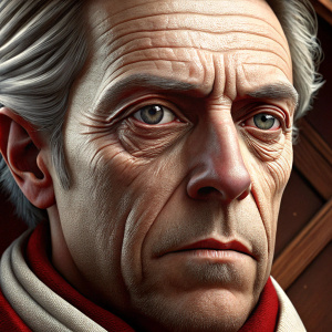 Close-up portrait of Karl Radek. Focused on his distinct facial features. Serious expression.