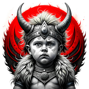 viking baby, high-definition blackwork realistic design, white background tattoo stil