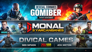 Please create a bright and attractive banner for a YouTube channel dedicated to computer games. This banner should be colorful and convey the gaming spirit of the channel.
**Elements to include:**
1. **Channel logo:** Leave space for the logo in the center part of the banner.
2. **Game Characters:** Use images of popular characters from computer games, such as characters from Division, Mortal Kombat, Call of Duty Modern Warfare. Place them on the sides of the banner to create a dynamic effect.
3. **Game graphic elements:** Add elements that resemble the interface of games, such as buttons, health indicators, icons, etc. These elements should be distributed throughout the banner to enhance the gaming style.
4. **Background:** Use bright and saturated colors for the background. You can use gradients or abstract patterns related to the theme of the games.
**Banner size:** 2560x1440 pixels
**Example layout:**
- In the center - the name of the channel.
- On the sides - characters from games.
- Everywhere - graphic elements of the game interface.