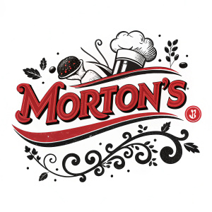 Morton's logo: Bold, vibrant red text with black accents. Eye-catching, memorable design.