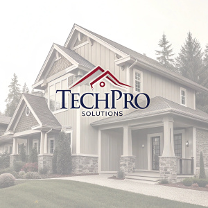 Stylized logo for TechPro Solutions. The name in bold, sleek font. Minimalist design. Eye-catching and professional.
