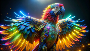 bioluminous colored rainbow macaw, full HD, LED, neon light, flashing ...