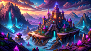 elegant heaven background, a palace of diamonds and rubies, mountains, rivers, very detailed and realistic