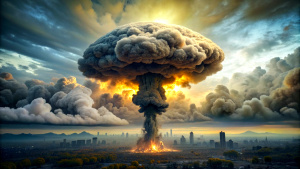 Atomic mushroom cloud graffiti, nuclear bomb explosion