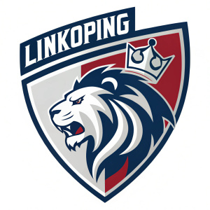 Modern rebranding of Linköping HC logo. The logo features a bold lion's head. Blue, red, and gray colors. Minimalistic design, sleek and professional
