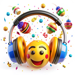 Combine emojis for headphones and party poppers to represent a fun music celebration on white background