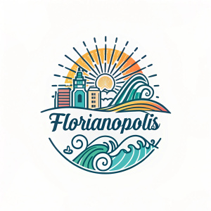 Logo for Florianopolis, Brazil. Modern design featuring sunburst and waves.