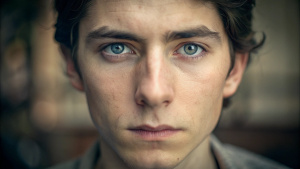 Close-up portrait: A person with a serene expression, at peace with themselves.