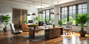 3D render interior design Office Room . Office desks with office chairs. Concept of working place. 3d rendering