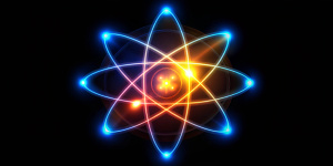Abstract Atom Symbol on Black Background Illustration
