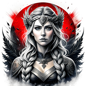 Frigg - Nordic Goddess perfect realistic art, high-definition grey and black, white background tattoo design