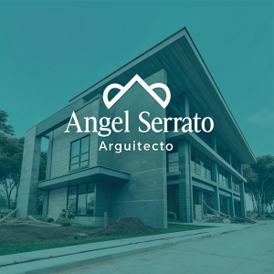 Professional business card design featuring Angel Serrato Arquitecto. Modern sans-serif font for name, smaller serif font for 'Arquitecto'. Clean white text on vibrant teal background.