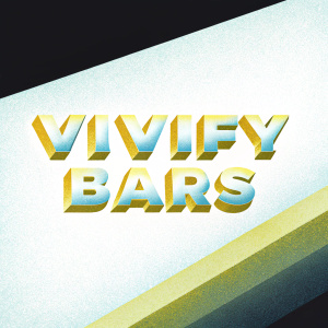Vivify Bars logo, vibrant and dynamic design. Bold, custom font with gradient colors. Background is black, sleek and modern