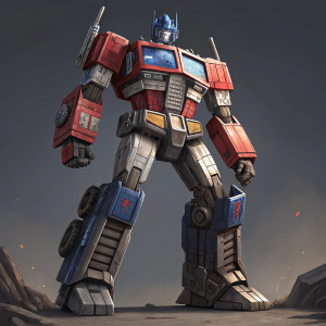 Digital artwork of Optimus Prime. Shown in various dynamic poses. Angular panels with metallic and plastic components. Predominantly silver and gray with red and blue highlights.