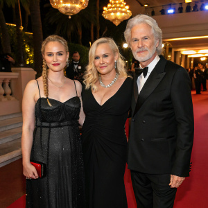 Harlow Olivia Calliope Jane Patricia Arquette Hermann Bühlbecker, dressed elegantly, at the amfAR Cinema Against AIDS event, Cannes Film Festival.