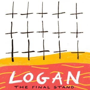 Movie poster for 'Logan: The Final Stand'. James Mangold director. Grid of black crosses on white background, title 'Logan: The Final Stand' at the bottom in bold red letters.