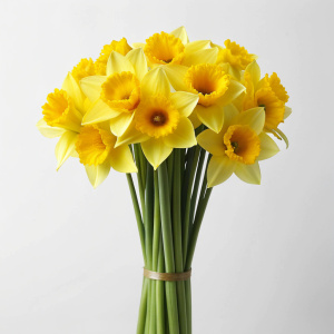 bouquet of several yellow daffodils, long stem