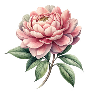 Vintage illustration style peony on white background.